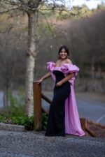 VESTIDO LONGO PRETO COM CAPA ROSA PONTO CHIC - Image 9