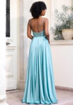 VESTIDO LONGO AZUL COM CORPETE TRABALHADO E RACHA PONTO CHIC - Image 6