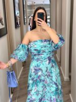 VESTIDO LONGO ESTAMPADO COM DECOTE DRAPEADO PONTO CHIC - Image 4