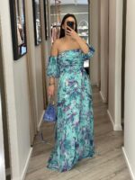 VESTIDO LONGO ESTAMPADO COM DECOTE DRAPEADO PONTO CHIC - Image 2