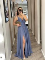 VESTIDO LONGO LILÁS COM DECOTE EM V DRAPEADO PONTO CHIC - Image 2