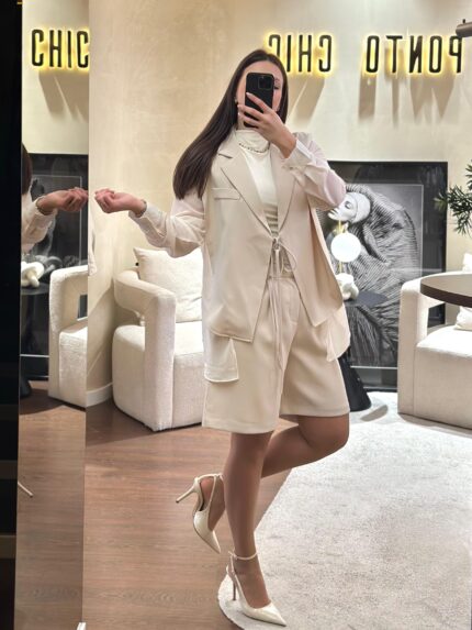 CASACO BLUSA BEGE PONTO CHIC