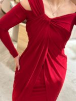 VESTIDO MIDI VERMELHO COM DRAPEADO FRONTAL PONTO CHIC - Image 4