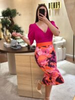 VESTIDO MIDI BICOLOR COM ESTAMPADO ARTÍSTICO PONTO CHIC - Image 4