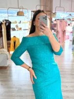 VESTIDO MIDI AZUL TURQUESA TEXTURADO CAI-CAI PONTO CHIC - Image 4