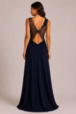 VESTIDO COMPRIDO AZUL MARINHO COM CORPETE BORDADO PONTO CHIC - Image 2