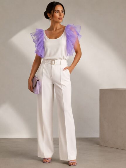 TOP BRANCO COM FOLHO LILÁS RINASCIMENTO