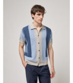 POLO DE MALHA TRICOT COM PADRÃO GEOMÉTRICO AZUL GIANNI LUPO