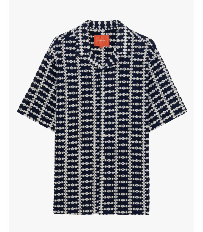 camicia-maniche-corte-con-fantasia-ricamata (7) CAMISA AZUL MARINHO BORDADO INLÊS GIANNI LUPO - Image 1