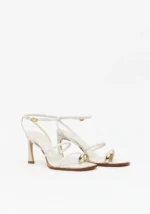 SANDÁLIA OFF WHITE EM PELE COM APLICAÇÃO DOURADA LANÇA PERFUME