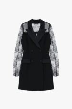 VESTIDO BLAZER PRETO COM RENDA E GOLA EM CETIM IMPERIAL - Image 3