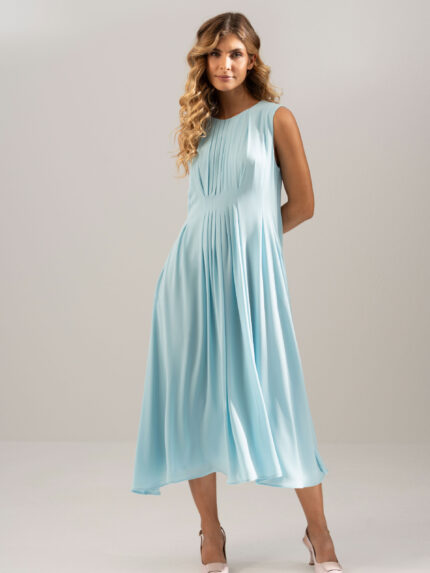 VESTIDO MIDI AZUL COM PREGAS FERRACHE