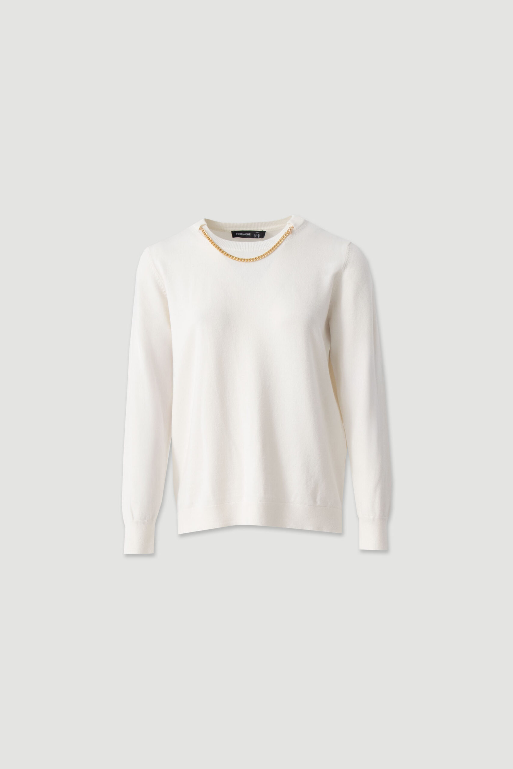 1772614327_54a5e5b6d19326c9db6bfeffb6a56c06 CAMISOLA DE MALHA BRANCA COM CORRENTE DOURADA FERRACHE - Image 1