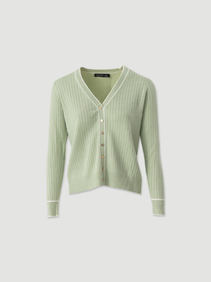 CARDIGAN DE MALHA VERDE CANELADA FERRACHE
