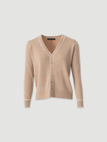 CARDIGAN DE MALHA BEGE CANELADA FERRACHE