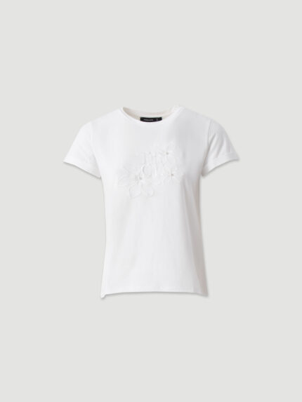 T-SHIRT COM BORDADO FLORAL BRANCA FERRACHE