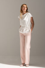 CALÇA ROSA STRAIGHT COM CINTURA ELÁSTICA PERSONALIZADA FERRACHE