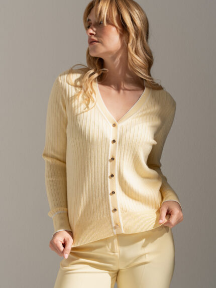 CARDIGAN DE MALHA AMARELO CANELADA FERRACHE