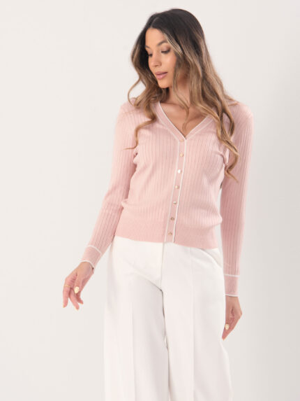 CARDIGAN DE MALHA ROSA CANELADA FERRACHE