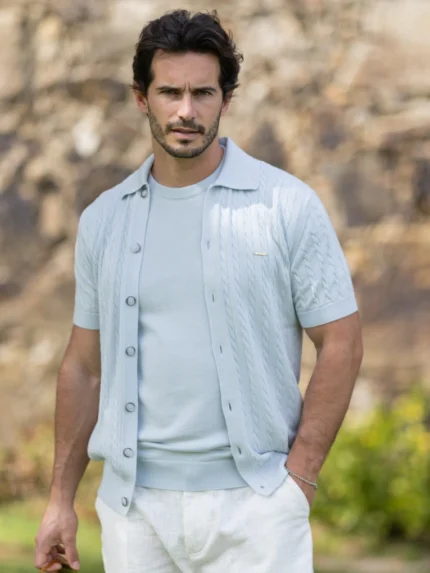 CAMISEIRO TRICOT COM TRANÇAS AZUL CLARO  ZOLF