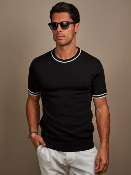 T-SHIRT TRICOT BICOLOR PRETO ZOLF
