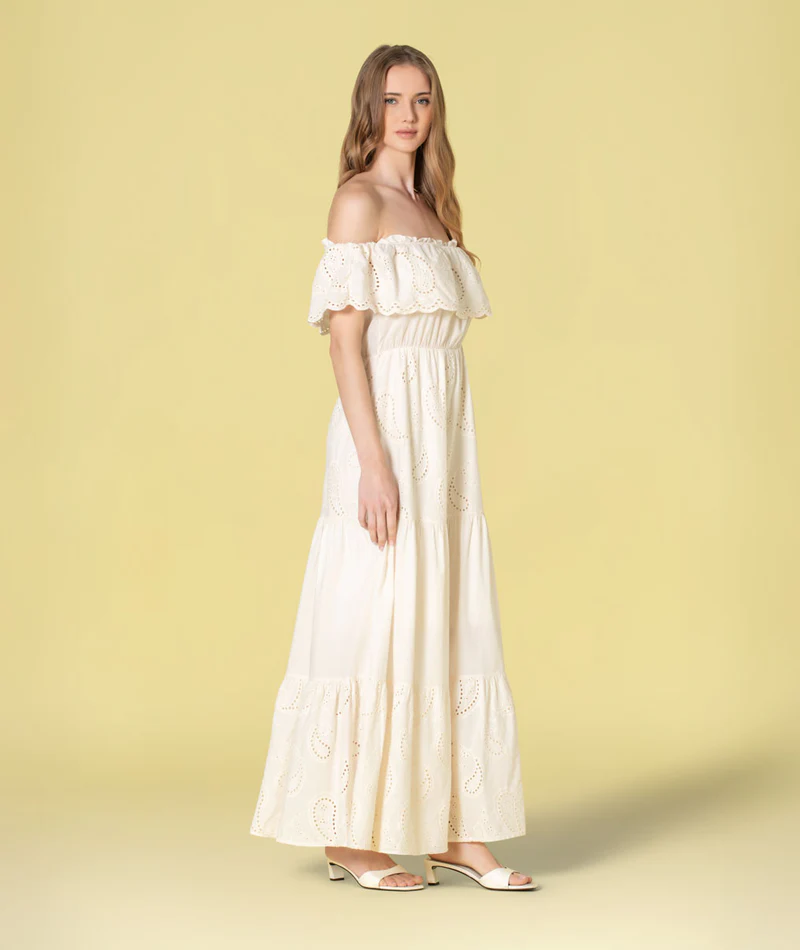 6514_5 VESTIDO COMPRIDO CRU COM BORDADO INGLÊS RUGA - Image 1