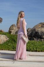 VESTIDO COMPRIDO ROSA COM SAIA PLISSADA PONTO CHIC - Image 5