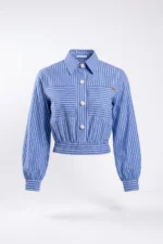 CAMISA AZUL ÀS RISCAS COM CINTURA FRANZIDA SAHOCO - Image 7