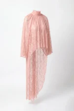 TÚNICA ROSA SEMITRANSPARENTE EM RENDA SAHOCO
