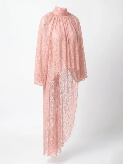 TÚNICA ROSA SEMITRANSPARENTE EM RENDA SAHOCO