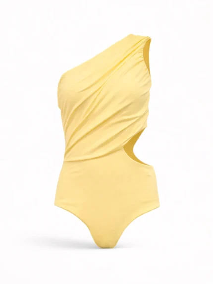 BODY AMARELO DRAPEADO COM ABERTURA LATERAL SAHOCO