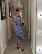 VESTIDO MIDI ESTAMPADO COM DRAPEADO PONTO CHIC