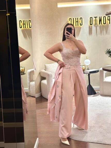 CALÇA ROSA COM EFEITO TRESPASSADO PONTO CHIC