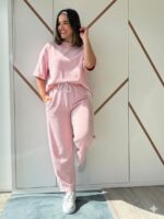 CONJUNTO ROSA COM SWEAT E CALÇA COM FAIXA LATERAL PONTO CHIC
