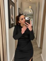 VESTIDO MIDI PRETO DRAPEADO COM MANGA COMPRIDA PONTO CHIC - Image 7