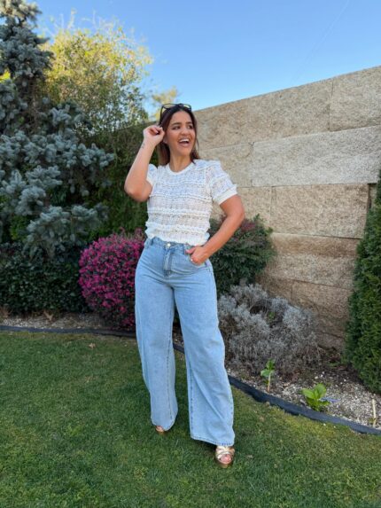 CALÇA DE GANGA AZUL WIDE LEG PONTO CHIC
