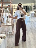 CALÇA CASTANHA WIDE LEG COM NERVURA FRONTAL SAHOCO