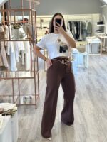 CALÇA CASTANHA WIDE LEG COM NERVURA FRONTAL SAHOCO - Image 4
