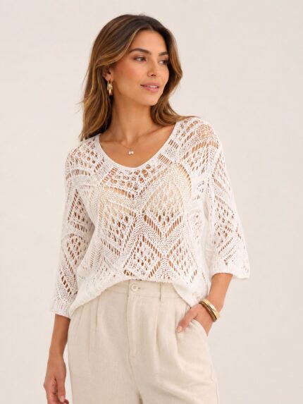 CAMISOLA EM MALHA ABERTA BRANCA BSB