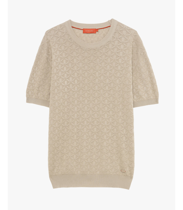 t-shirt-in-maglia-con-pattern-in-rilievo T-SHIRT EM MALHA BEGE COM PADRÃO TEXTURADO GIANNI LUPO - Image 1