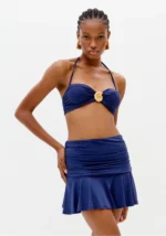 SAIA AZUL DRAPEADA COM FOLHO LANÇA PERFUME
