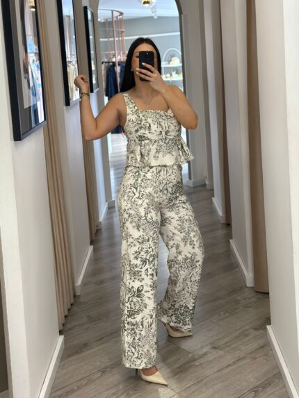 CONJUNTO CALÇA E TOP ESTAMPADO VERDE PONTO CHIC