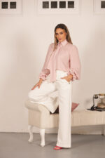 BLUSA COM LAÇO E DETALHE FRANZIDO ROSA MISS YOU