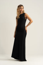 VESTIDO PRETO COMPRIDO  ASSIMETRICO COM DETALHE FRANZIDO FERRACHE - Image 2