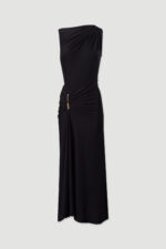 VESTIDO PRETO COMPRIDO  ASSIMETRICO COM DETALHE FRANZIDO FERRACHE - Image 4