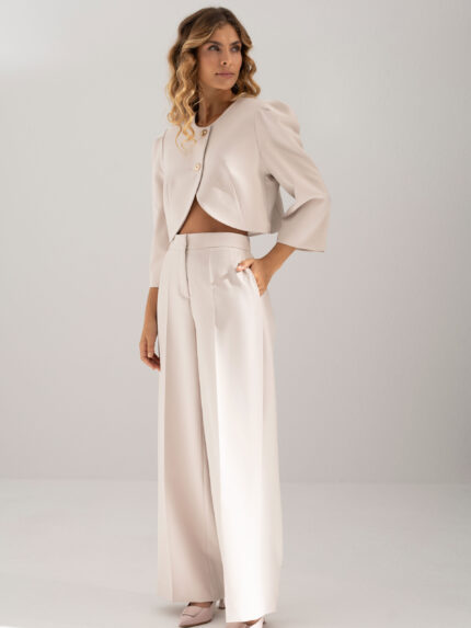 CALÇA CLÁSSICA BEGE WIDE LEG FERRACHE