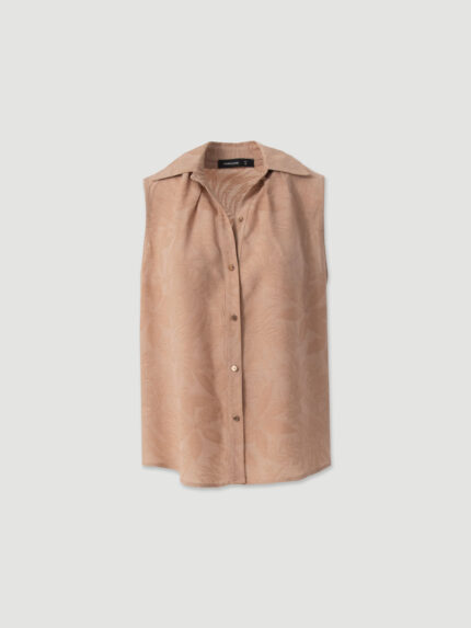 BLUSA TAUPE FLUIDA SEM MANGAS COM TEXTURA FERRACHE