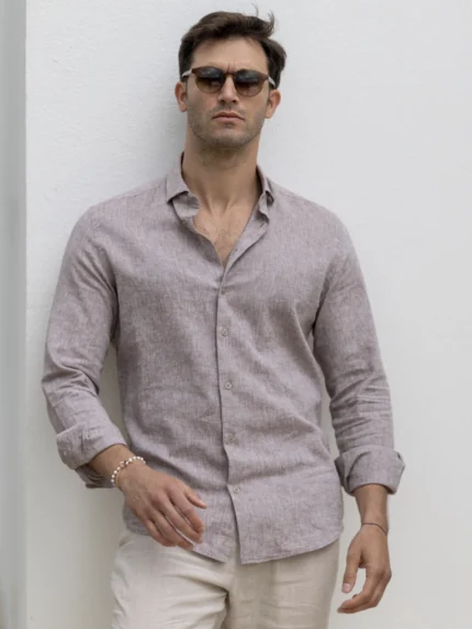 CAMISA DE LINHO GOLA ITALIANA CACAU ZOLF