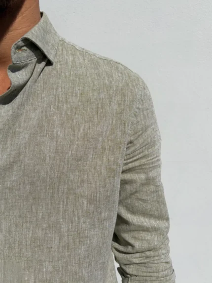 CAMISA DE LINHO GOLA ITALIANA VERDE ZOLF