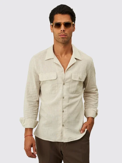 CAMISA DE LINHO COM BOLSOS BEGE ZOLF